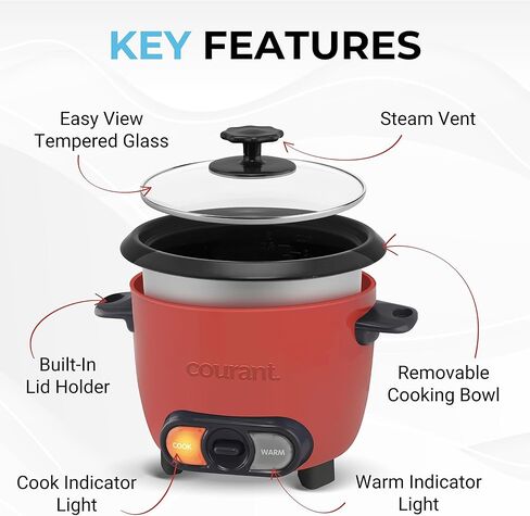 Courant Rice Cooker 8-Cup (Cooked), Removable Non-Stick Bowl, One Touch Rice Cooker, Black in Kuwait