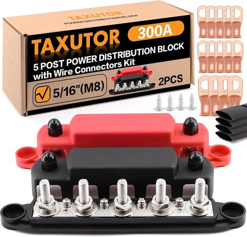 300A Bus Bar 5 Post Power Distribution Block,3/8" Stud Heavy Duty with Cover & Copper Lugs - for Battery,Solar,Marine,RV,Camper Van,Car Audio,Ground Terminal Installation in Saudi Arabia