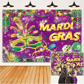Mardi Gras Backdrop 7x5ft Masquerade Carnival Dancing Dress-up Party Background Wedding Bachelorette Mardi Gras Party Banner Decorations