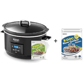 [NEW LAUNCH] KOOC 8.5-Quart Programmable Slow Cooker, Larger than 8 Quart, More Practical than 10 Quart, with Digital Countdown Timer, Free Liners Included for Easy Clean-up, Black, Oval…