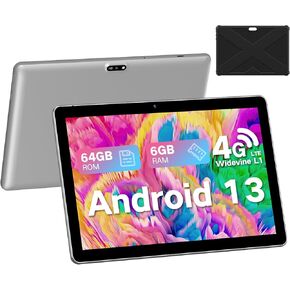 Android 13 Tablet with SIM Card Slot, 10.1 Inch Cellular Tablets, 4G LTE Tablet & Phone (Makes Calls), 6GB+64GB, Support 1TB Expand, Tablet with Case, 5MP+8MP GPS 5G WiFi Tablet,Parental Control