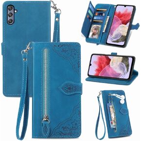 Compatible with Samsung Galaxy M34 5G Wallet Case with Wrist Strap Lanyard and Leather Flip Card Holder Stand Cell Accessories Phone Cover for Samsung Galaxy M34 5G Women Men Pink