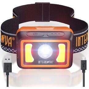 INTERNOVA Rechargeable Headlamp – LED Headlamp with Red Light, IPX7 Waterproof, 350 Lumens, Adjustable Running Headlamp, Hardhat Headlamp, Camping Headlamp Battery Powered