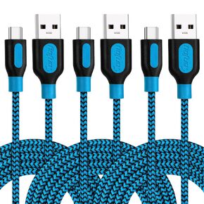 Canjoy USB Type C Cable, 3 Pack 10ft Braided Type C Charger Fast Charging Cord Compatible Samsung Galaxy S10 S10+ S10e S8 S9 Plus Note 8 9, LG V20 G5 G6 V30 (Red Blue Grey)