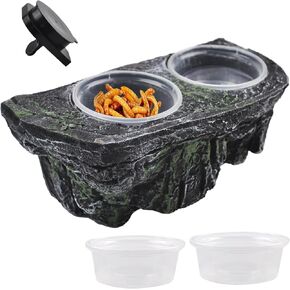 kathson Reptile Feeder Ledge,Reptiles Food Bowls and Water Dish Crested Gecko Feeder with Suction Cup Ledge Accessories Bowls for Gecko Lizard Chameleon Spider(with 2 Pcs cups)