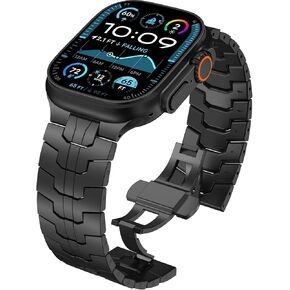 WINGLE Metal Band for Apple Watch Band Ultra 2/Ultra Band 49mm Men, Series 10 46mm, 9/8/7 45mm, SE/6/5/4 44mm, 3/2/1 42mm, Stainless Steel Bands with Folding Clasp iWatch Strap Link Bracelet, Titanium in Kuwait