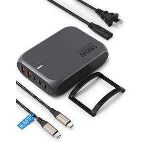 188W USB C Charger Desktop Charger 5-Port Compatible with MacBook Pro/Air iPad Pro/Air iPhone 15 14 13 12 Samsung Galaxy S24 S23 S22 Dell and More 140W USB C PD 3.1 Charging Station