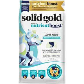 Solid Gold Nutrientboost Leaping Waters - Dry Dog Food for Sensitive Stomach - w/Salmon & Vegetables - Digestive Probiotics for Gut Health - Superfood & Antioxidant Support for Dogs - 22 LB Bag