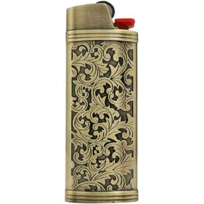 Metal Lighter Case Cover Holder Vintage Floral Stamped for BIC Full Size Lighter J6