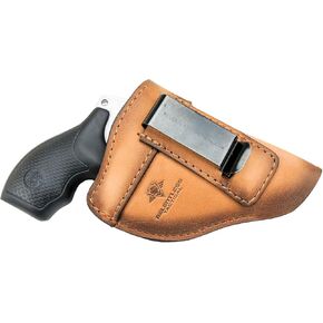 The Defender Leather IWB Holster - Fits Most J Frame Revolvers Incl. Ruger LCR, S&W 442/642, Taurus, Charter & Most .38 Special Revolvers - Made in USA