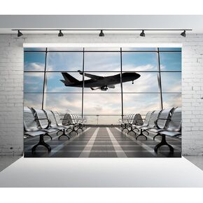 7x5ft Durable Airport Backdrop Fabric No Wrinkles Airplane Photography Backdrop Airport Terminal Window Background Pilot Party Travel Plane Theme Birthday Party Decorations Photo Shoot Props
