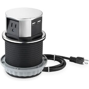 Link2Home 2 Pack Pop Up Outlet 10W Fast Induction Charger with Type-C USB, 3 Power Outlets 15A, 2 USB Ports 3.0A, Splash Resistant, Matt Black Finish, for Kitchen Counter Island, Office Table