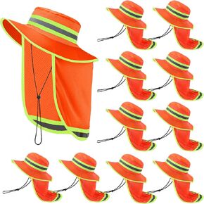 Jexine 10 Pcs High Visibility Reflective Hat with Neck Flap Safety Sun Hat for Men Bucket Cap Boonie Hats Bulk