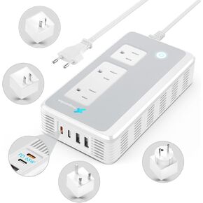 220 to 110 Voltage Converter Us to Europe 220V to 110V Converter for European Travel Plug Adapter Hair Straightener Power Converter Adapter Combo with 3 USB and 1 Type C