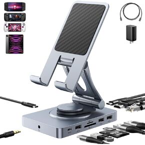 Versatile USB C Hub (11-in-1) with SD TF 4.0 Reader, 4K@60Hz HDMI, RJ45, Audio, USB A, USB C, Rotatable USB C Docking Station for Tablets, iPad/Pro, Steam Deck, ROG Ally, Legion Go, with 65W Adapter
