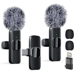 Dual Professional Wireless Lavalier Lapel Microphone for iPhone, iPad, Mini Video Recording Mic for Interview Video Podcast Vlog YouTube & Livestream, Noise Reduction, Plug & Play