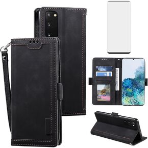 Asuwish Phone Case for Samsung Galaxy S20 5G 6.2 inch Wallet Cell Cover with Tempered Glass Screen Protector Lanyard Flip Credit Card Holder Slot Stand S 20 20S UW S2O G5 Women Men Red