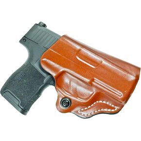 DeSantis Mini Scabbard Gun Holster with Secure Grip, Fits SIG SAUER P365, P365 SAS, P365 with Manual Safety, Leather Molded Holster, Right-Hand Draw, Unisex, Tan