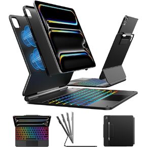 typecase Edge Keyboard Case for 2024 iPad Pro 13-inch (M4), Ultra-Slim Detachable Protective Case, Portrait & Typing Modes, Built-in Trackpad, 11-Color Backlight, Magnetic Stand, Pencil Holder, Black