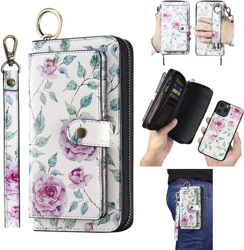 LITOU Compatible with iPhone 14 Pro Max Phone Wallet Case PU Leather Strap Wristlet Flip Case with Zipper,Card Holder For 14 Pro Max in Saudi Arabia