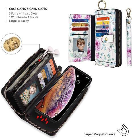 LITOU Compatible with iPhone 14 Pro Max Phone Wallet Case PU Leather Strap Wristlet Flip Case with Zipper,Card Holder For 14 Pro Max in Saudi Arabia