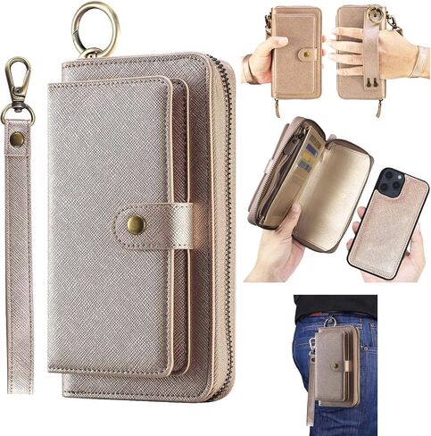 LITOU Compatible with iPhone 14 Pro Max Phone Wallet Case PU Leather Strap Wristlet Flip Case with Zipper,Card Holder For 14 Pro Max in Saudi Arabia