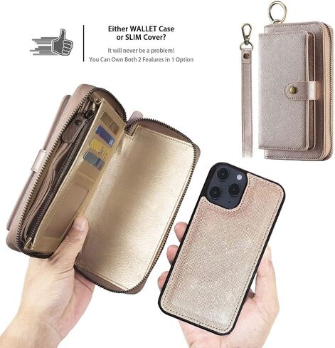 LITOU Compatible with iPhone 14 Pro Max Phone Wallet Case PU Leather Strap Wristlet Flip Case with Zipper,Card Holder For 14 Pro Max in Saudi Arabia