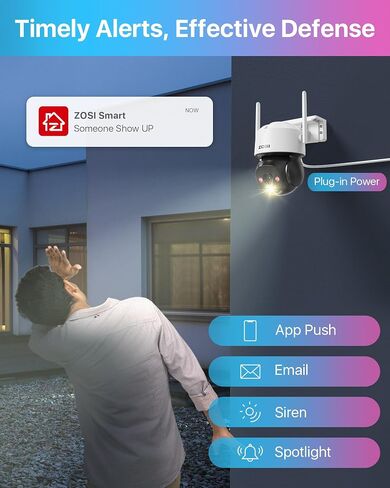 ZOSI C296 4K 8MP Plug-in Wired WiFi PT Security Camera Outdoor, Pan/Tilt Wireless Camera with AI Person Vehicle Face Detect, Color Night Vision, 2-Way Talk, Siren Alert, SD Card Storage in Saudi Arabia