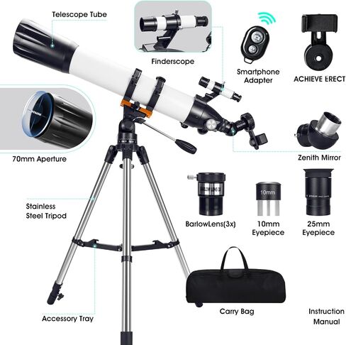 Telescopes for Adults Astronomy, 80mm Aperture 600mm Refractor Telescope for Kids Adults Beginners, Compact and Portable Travel Telescopio with Wireless Remote,Astronomical Telescope for Beginners in Saudi Arabia