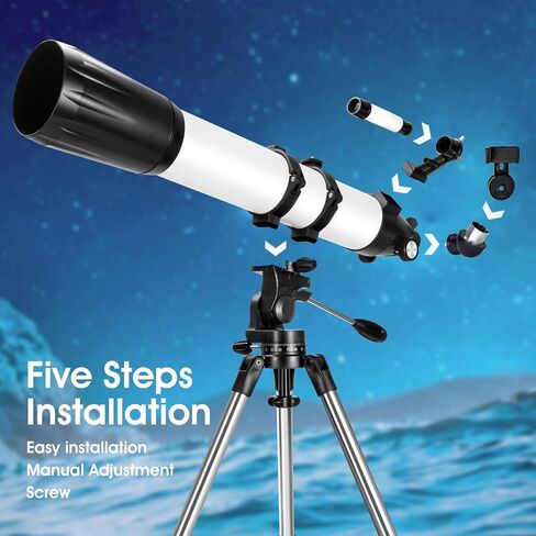 Telescopes for Adults Astronomy, 80mm Aperture 600mm Refractor Telescope for Kids Adults Beginners, Compact and Portable Travel Telescopio with Wireless Remote,Astronomical Telescope for Beginners in Saudi Arabia
