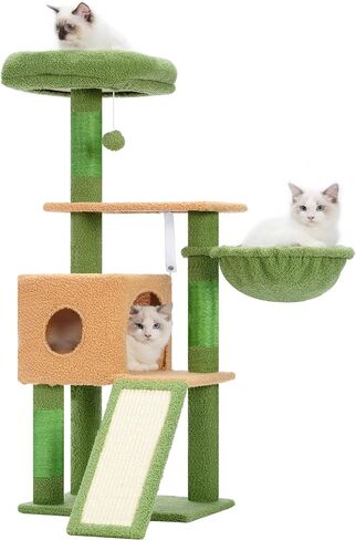 Hey-brother Gothic Cat Tree, 42.5-Inches Cat Tower for Indoor Cats, Plush Multi-Level Kitten Cat Condo with Scratching Post,Ramp, Basket, Spacious Cat Cave, Hanging Ball, Black and Red MPJ007SBR in Saudi Arabia