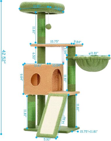 Hey-brother Gothic Cat Tree, 42.5-Inches Cat Tower for Indoor Cats, Plush Multi-Level Kitten Cat Condo with Scratching Post,Ramp, Basket, Spacious Cat Cave, Hanging Ball, Black and Red MPJ007SBR in Saudi Arabia