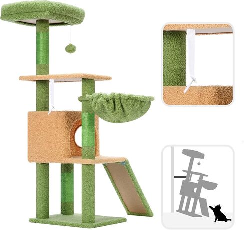 Hey-brother Gothic Cat Tree, 42.5-Inches Cat Tower for Indoor Cats, Plush Multi-Level Kitten Cat Condo with Scratching Post,Ramp, Basket, Spacious Cat Cave, Hanging Ball, Black and Red MPJ007SBR in Saudi Arabia