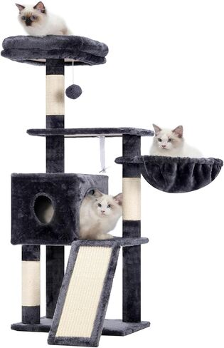 Hey-brother Gothic Cat Tree, 42.5-Inches Cat Tower for Indoor Cats, Plush Multi-Level Kitten Cat Condo with Scratching Post,Ramp, Basket, Spacious Cat Cave, Hanging Ball, Black and Red MPJ007SBR in Saudi Arabia