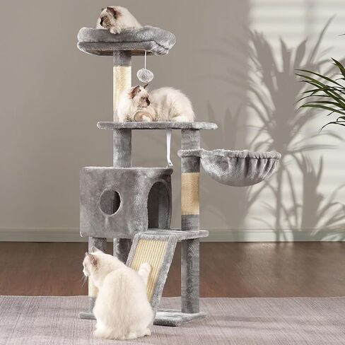 Hey-brother Gothic Cat Tree, 42.5-Inches Cat Tower for Indoor Cats, Plush Multi-Level Kitten Cat Condo with Scratching Post,Ramp, Basket, Spacious Cat Cave, Hanging Ball, Black and Red MPJ007SBR in Kuwait