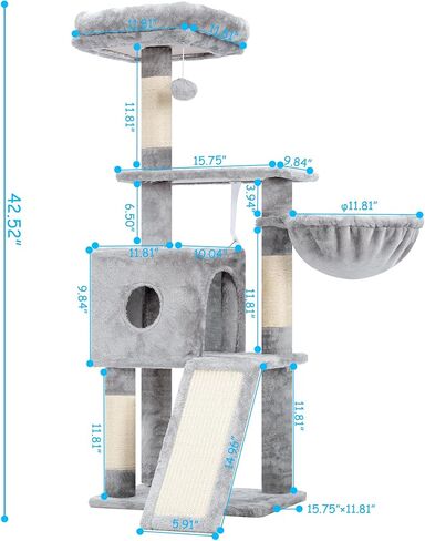 Hey-brother Gothic Cat Tree, 42.5-Inches Cat Tower for Indoor Cats, Plush Multi-Level Kitten Cat Condo with Scratching Post,Ramp, Basket, Spacious Cat Cave, Hanging Ball, Black and Red MPJ007SBR in Kuwait