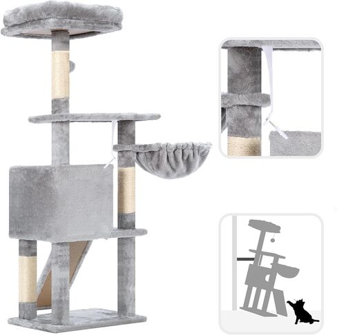 Hey-brother Gothic Cat Tree, 42.5-Inches Cat Tower for Indoor Cats, Plush Multi-Level Kitten Cat Condo with Scratching Post,Ramp, Basket, Spacious Cat Cave, Hanging Ball, Black and Red MPJ007SBR in Kuwait