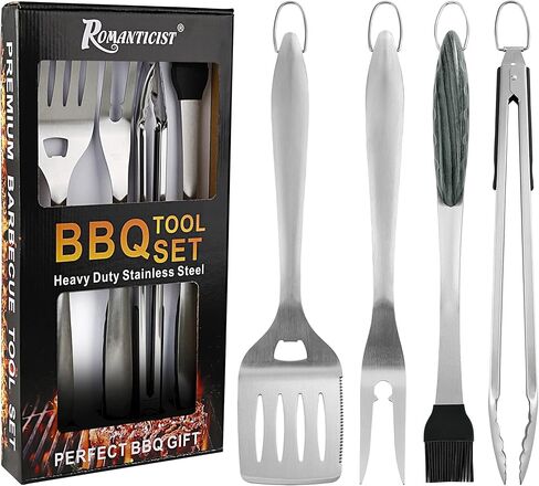 رومانسيست 4pc إكسسوارات شواية الثقيلة لجائزة Top Chef - مجموعة أدوات الشواية الاحترافية وأدوات الشواء الأساسية لمطعم الفناء الخلفي المطبخ في الهواء الطلق - Deluxe Grill Girl For Dad في عيد ميلاد الأب in Saudi Arabia