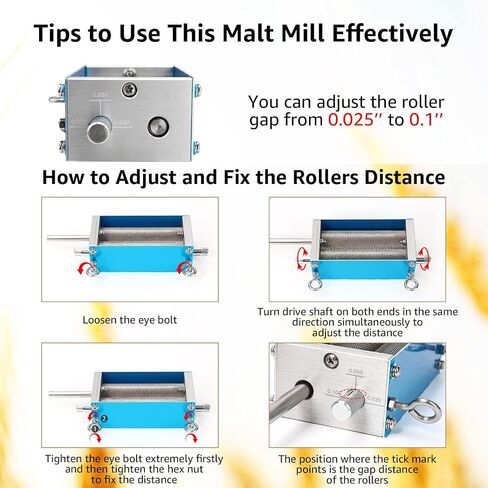 MRbrew Metal Base Malt Crusher, Homebrew Stainless Steel Adjustable 2 Bearing Roller Low Speed Electric Drill Available Brewing Beer Grain Malt Mill Wheat Barley Grinder with Manual Crank Handle | Stainless Steel Grinder Mill with Adjustable 2 Bearing Rol in Kuwait