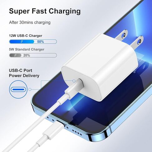 iPhone 16 15 Charger Fast Charging, 10ft USB C to C Cable Cord Long and 20W USB C Charger for iPhone 16/16 Pro/16 Pro Max/15/15 Plus/15 Pro/15 Pro Max/iPad, USB C Wall Plug Power Adapter Cube Brick in Kuwait