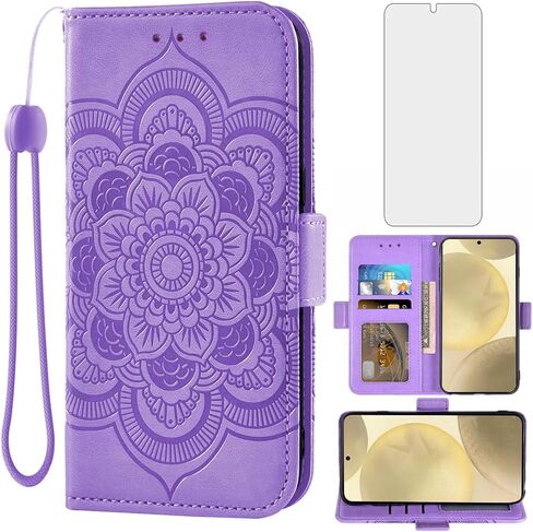 ASUWISH PHONE CASE لـ Samsung Galaxy S24 5G Wallet Wallet مع واقي شاشة زجاجي مقسى وحامل بطاقة الائتمان من الجلد ملحقات خلية المعصم S 24 24S GS24 G5 نساء الرجال الأزرق in Saudi Arabia