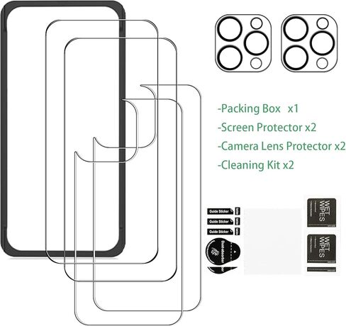 بالنسبة إلى واقي الشاشة الأمامي والخلفي لـ iPhone ، 2 كمبيوتر ، فإن حامي عدسة الكاميرا ، ومكافحة ، ومضادة للوهج ، وسهل التثبيت مع أداة المحاذاة in Kuwait