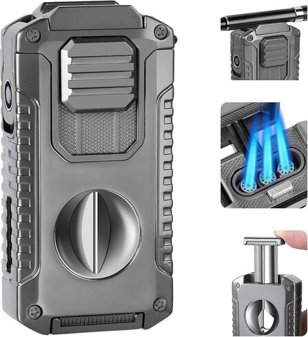 Torch Lighter with Built-in Holder, Punch, Draw Enhancer, Refillable Butane Torch Lighters, Windproof Adjustable Jet Flame Lighter, Multifunctional Lighter Set, Cool Lighter Accessories, Gifts for Men in Saudi Arabia