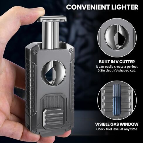 Torch Lighter with Built-in Holder, Punch, Draw Enhancer, Refillable Butane Torch Lighters, Windproof Adjustable Jet Flame Lighter, Multifunctional Lighter Set, Cool Lighter Accessories, Gifts for Men in Saudi Arabia