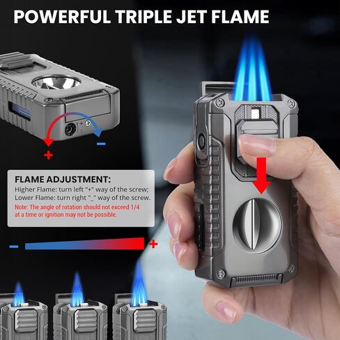 Torch Lighter with Built-in Holder, Punch, Draw Enhancer, Refillable Butane Torch Lighters, Windproof Adjustable Jet Flame Lighter, Multifunctional Lighter Set, Cool Lighter Accessories, Gifts for Men in Saudi Arabia