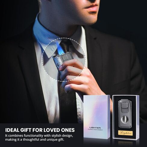 Torch Lighter with Built-in Holder, Punch, Draw Enhancer, Refillable Butane Torch Lighters, Windproof Adjustable Jet Flame Lighter, Multifunctional Lighter Set, Cool Lighter Accessories, Gifts for Men in Saudi Arabia