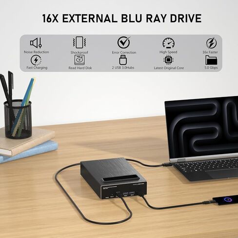 External Blu Ray Drive, USB 3.0 & Type-C Blu Ray Burner, DVD+/-RW BD CD DVD Player, 3D Portable Blu Ray Player, External Optical Drive for Windows XP/7/8/10, MacOS, Laptop, Desktop in Saudi Arabia