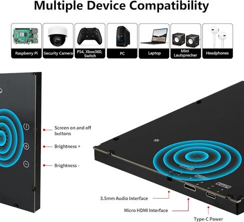 CUQI 10 Inch Monitor for Raspberry Pi Screen, IPS 1024 × 600 HDMI Portable Monitor with Leather Stand for Raspberry Pi 5/4, Laptop, PC, Switch, Xbox, PS4 in Saudi Arabia