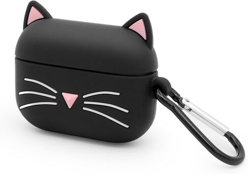 for AirPods 4 Case, Cute Black Whisker Cat AirPods 4th Generation (2024) Case Funny 3D Cartoon Animal Shockproof Soft Silicone Charging Case Cover with Carabiner for Kids Girls Women in Kuwait