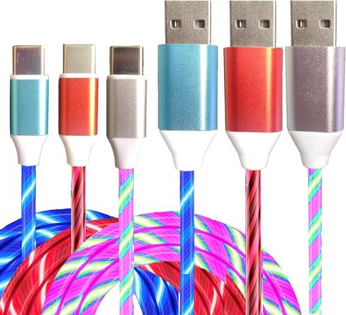 3 Pack Led USB C Charging Cable Light Up Type C Charger LED Light Up Fast USB-C to USB-A Charge Cord Compatible with Samsung Galaxy S23 S22 S21 S10 S9 Plus Note 20 10 Pixel(6.6FT,Blue Red Green) in Saudi Arabia